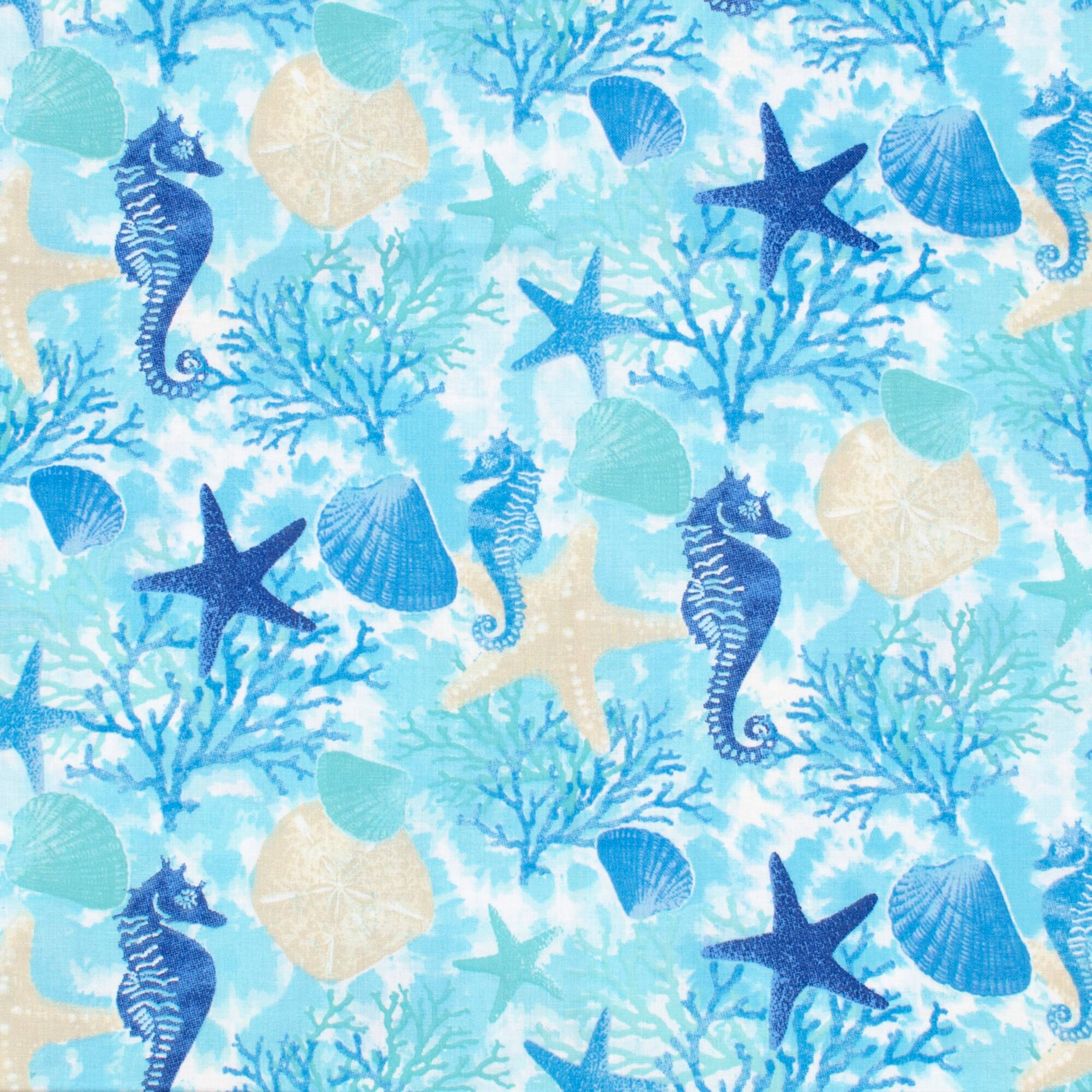 Fabric Editions Turquoise Sea Life Cotton Fabric